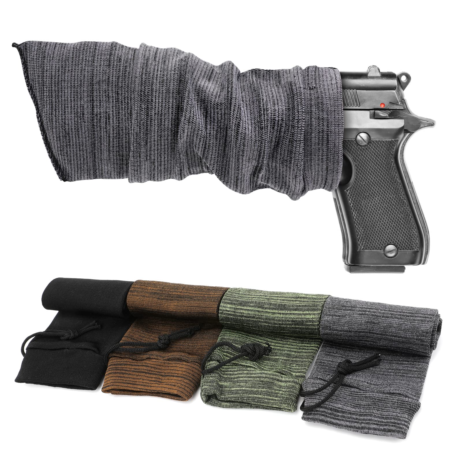 4Pcs Gun Socks - 16 Inch Silicone Treated Handgun Cases Sleeve, Dust-proof Anti-rust Moisture-proof Shotgun Sleeve with Drawstring for Hunting Tactical Accessories (4 Colors)