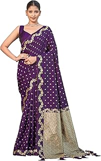 MANOHARI Women's Trendy Banarasi Satin Silk Woven Saree with Heavy Jacquard Work, Elegant Design for Women with Lace Borde...