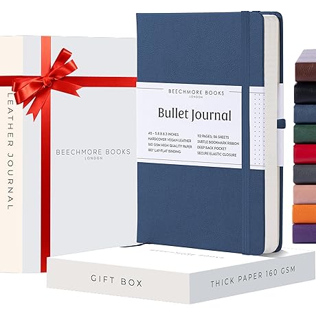 BEECHMORE BOOKS Dotted Journal, 8.3 x 5.8 inch Hardcover Journal Notebook