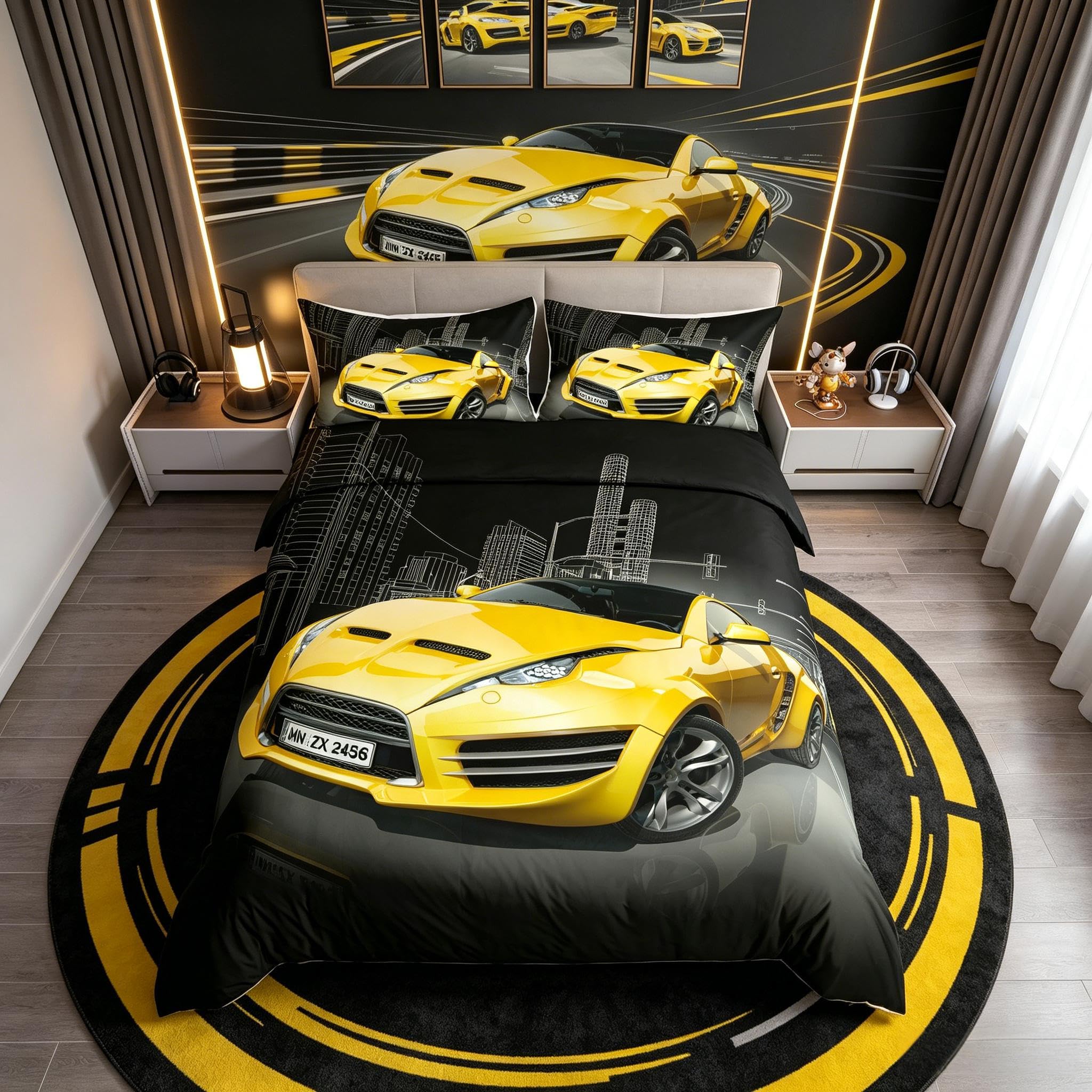 Loussiesd Racing Car Bedding Set For Boys Kids Teens Child Extreme Speed Sports Themed Comforter Cover, Competition Bedroom Modern Sports Car Duvet Cover Set Decor 3 Pcs King Size Soft Microfiber — image 1