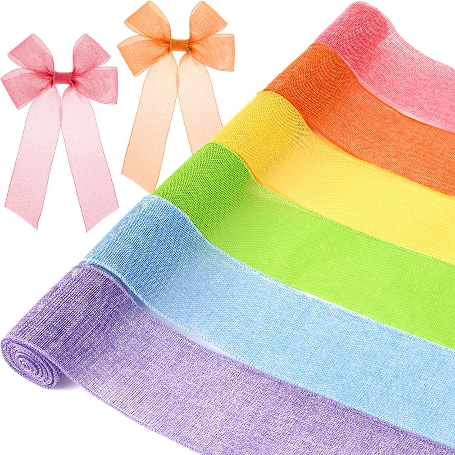 6 Rolls Easter Spring Pastel Wired Ribbon Colorful Burlap Ribbon Total 30 Yard for Valentine's Day Spring Wreaths Crafts Bow Gift Wrapping Party Decoration(Easter Color,4 Inch)