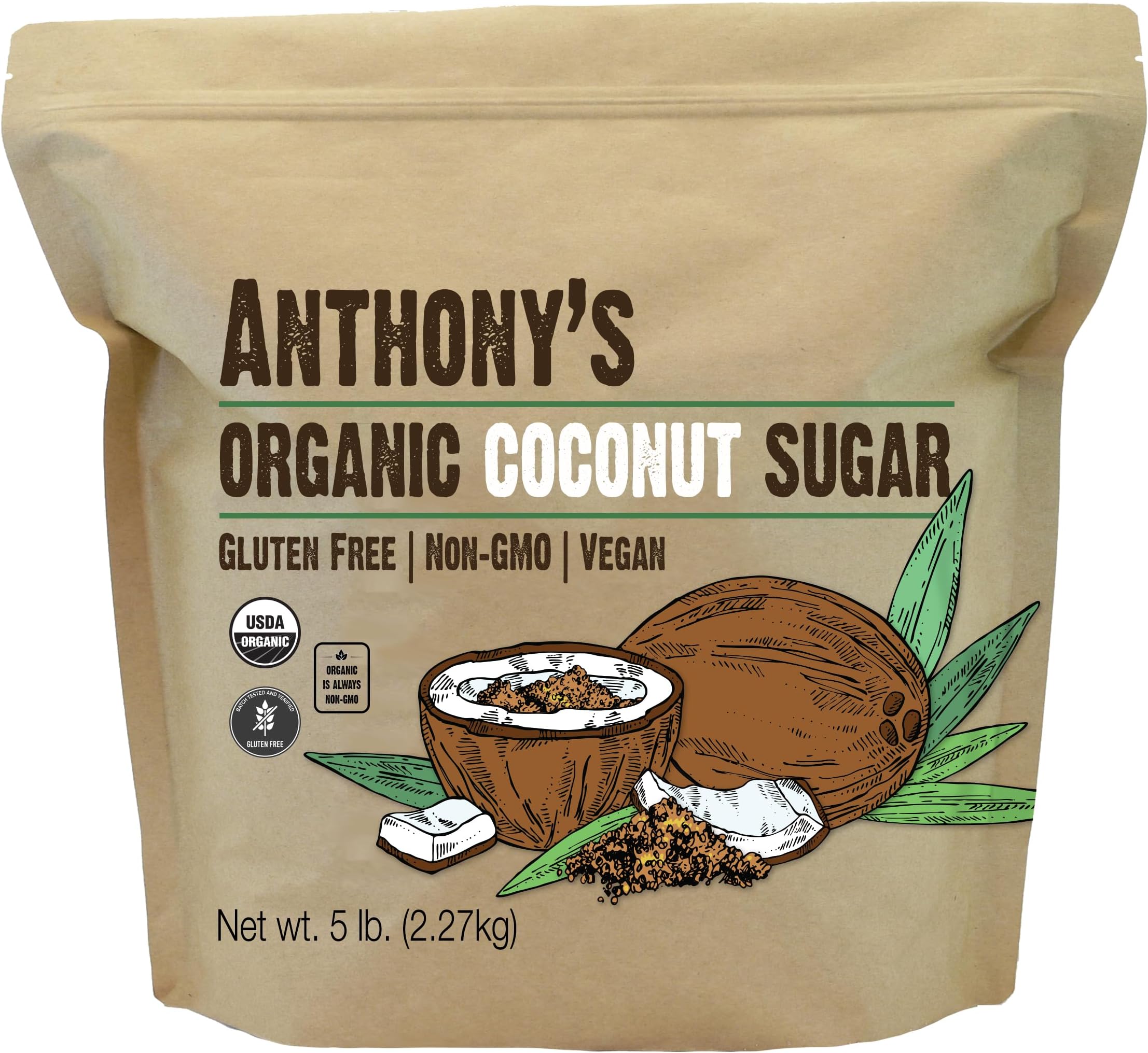 Anthonys Organic Coconut Sugar 5lbs, Non-GMO and Gluten Free