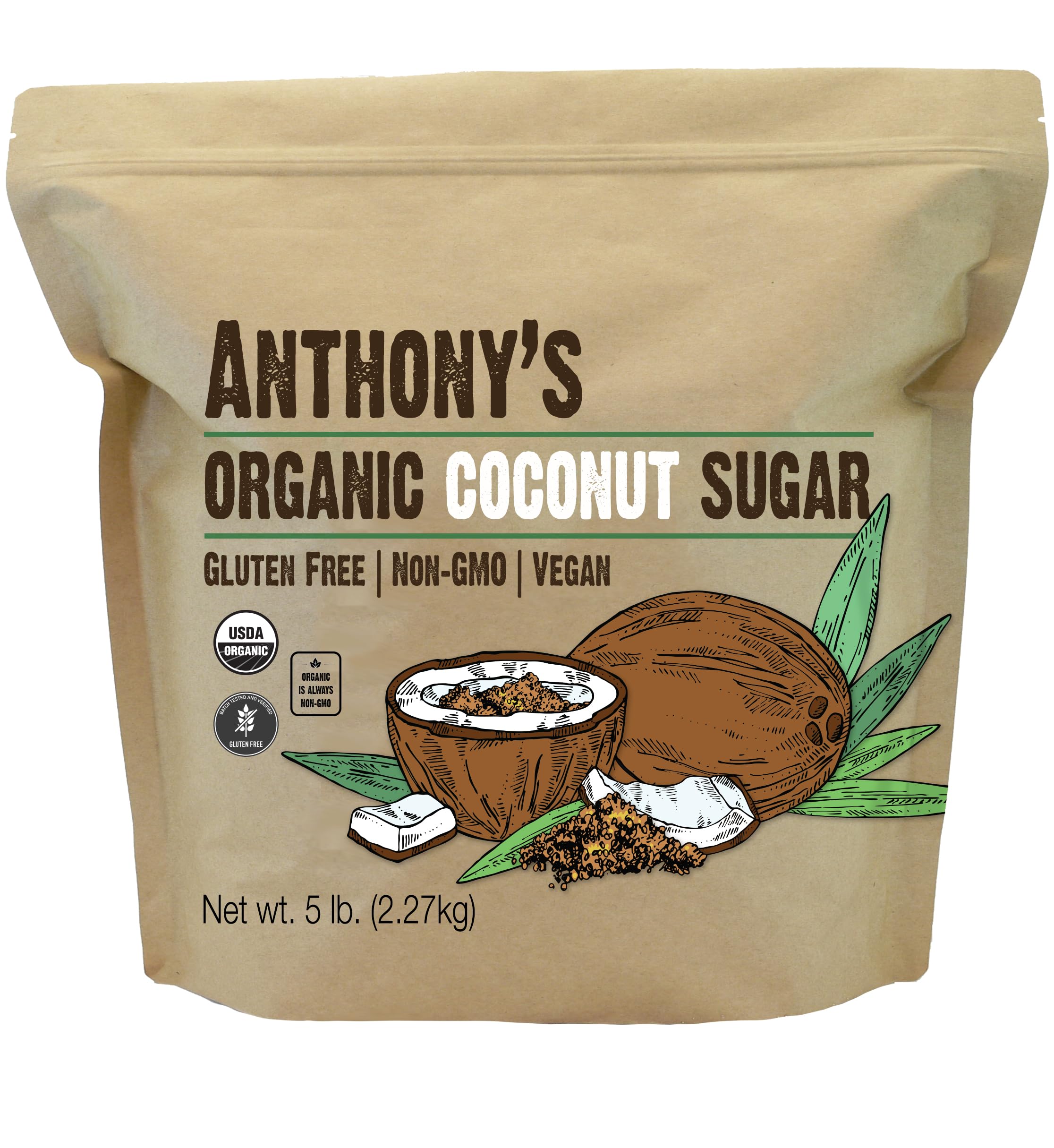 Anthonys Organic Coconut Sugar 5lbs, Non-GMO and Gluten Free