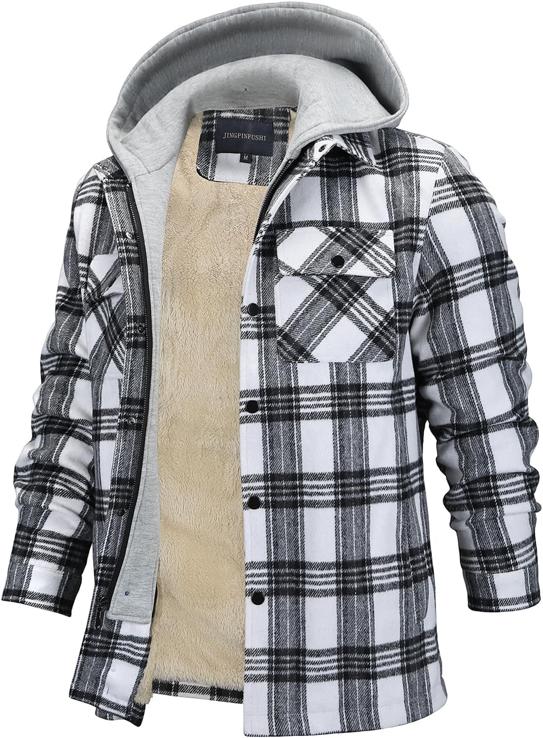 INVACHI Men's Long Sleeve Sherpa Lined Shirt Jacket Flannel Plaid Fleece Coats