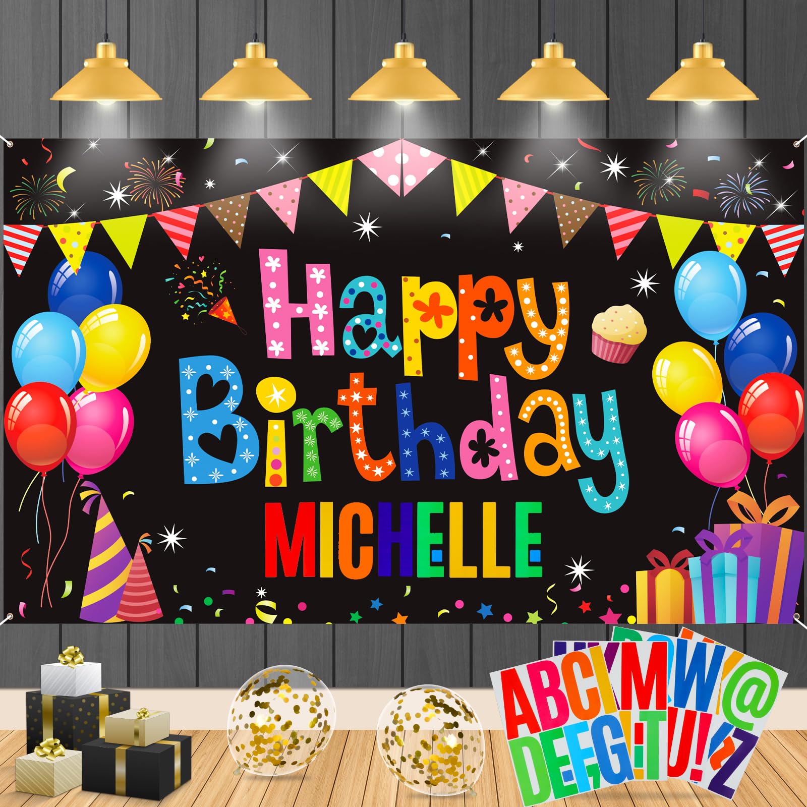 Photo 1 of Custom Happy Birthday Banner with Name Personalized Customize Birthday Banner with Name Colorful Happy Birthday Banner Backdrop Decorations Birthday Party Supplies for Indoor Outdoor