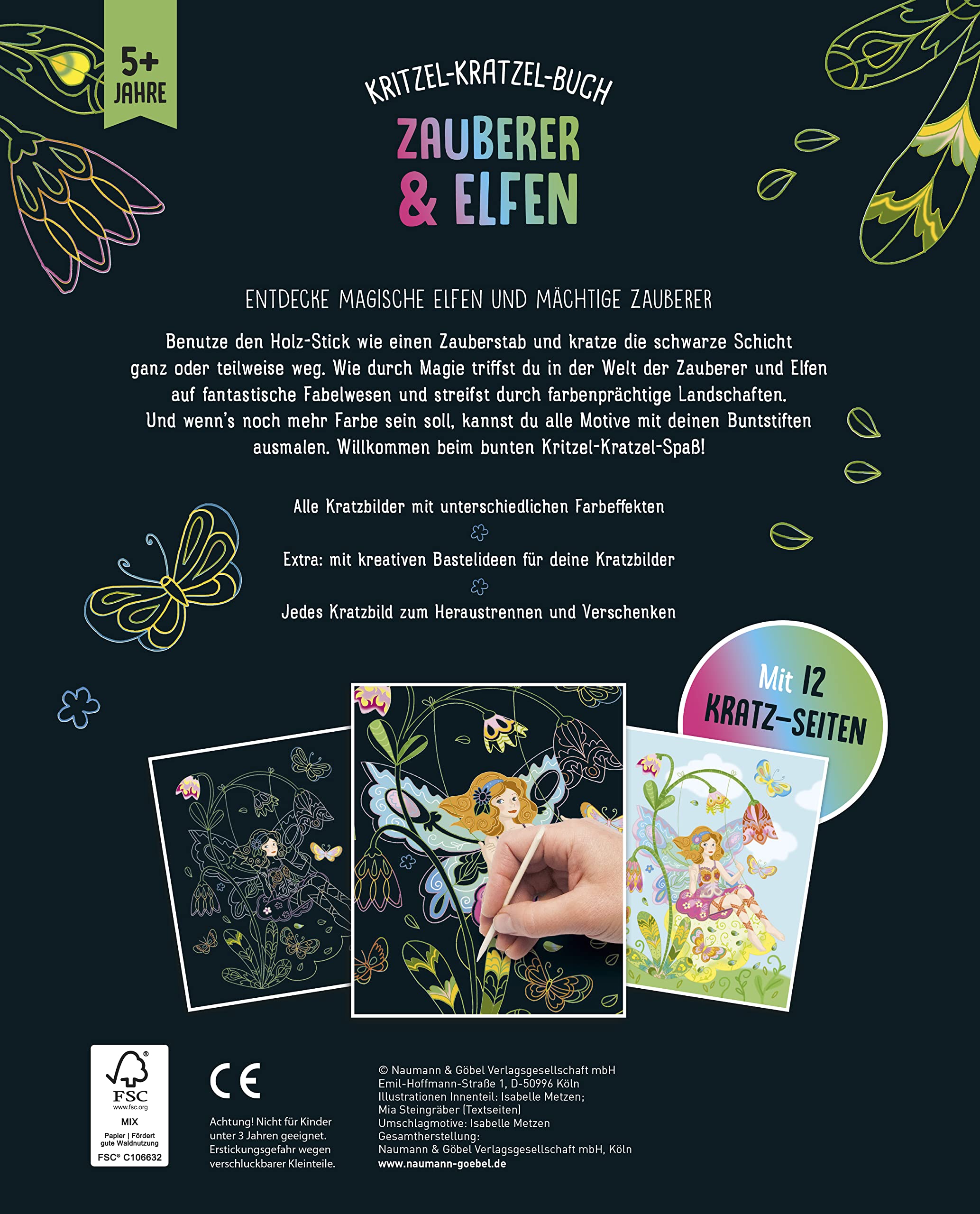 Zauberer und Elfen - Kritzel-Kratzel-Buch für Kinder ab 5 Jahren: 12 Kratzmotive mit tollen Farbeffekten. Mit Bambus-Stick