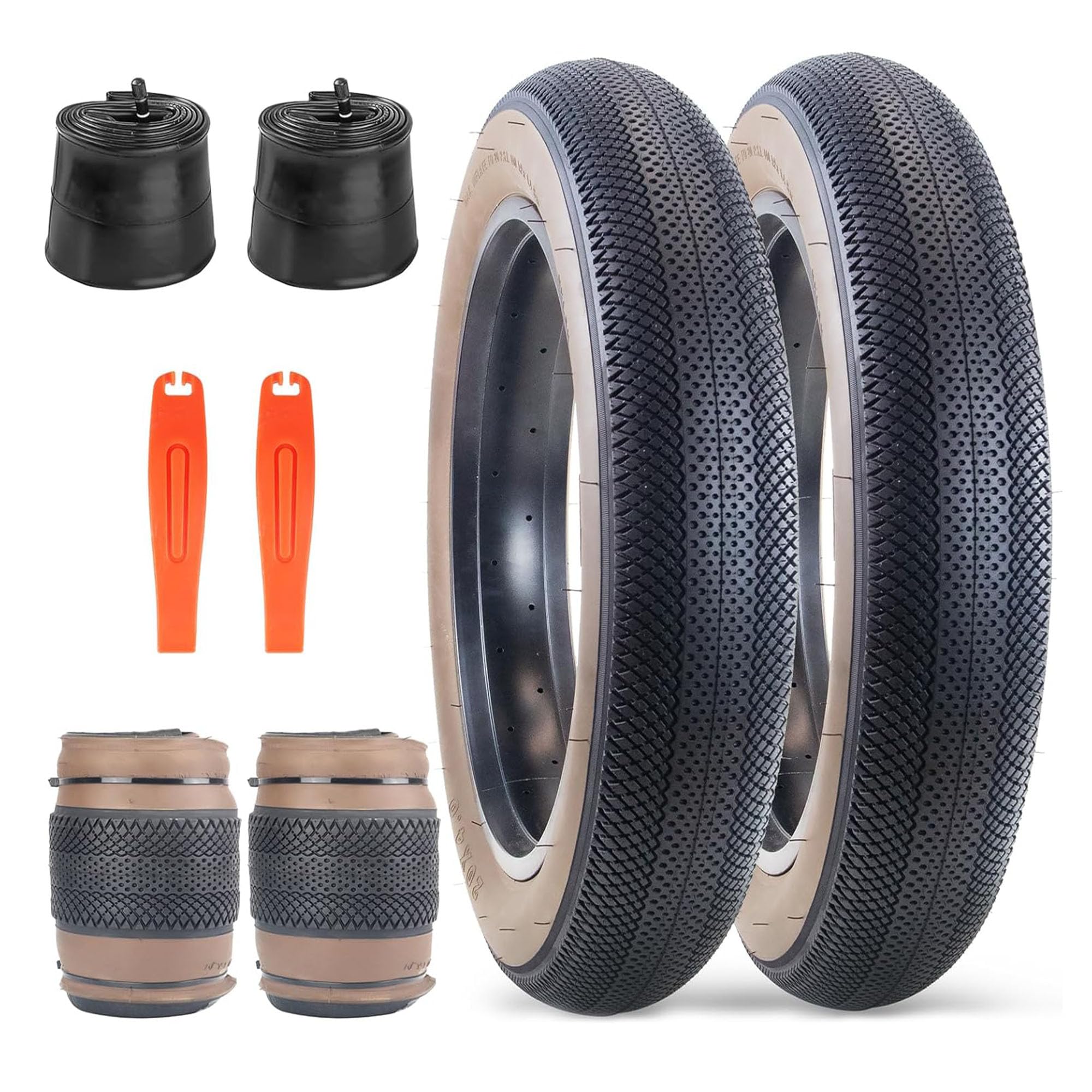 ZUKKA Fat Bike Tire 20/26 Zoll E-Bike Reifen Heavy Duty Faltbar Fett Fahrradreifen 20/26 x 4.0 Fat Fahrrad Mantel für Fatbike, Mountainbike MTB Bicycle Schwarz/Brau/Weiße Wand