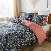 Vista 71 de HoneiLife Juego de funda de edredón floral 100% algodón, 3 piezas, suave, ropa de cama botánica con cierre de cremallera y lazos en las esquinas