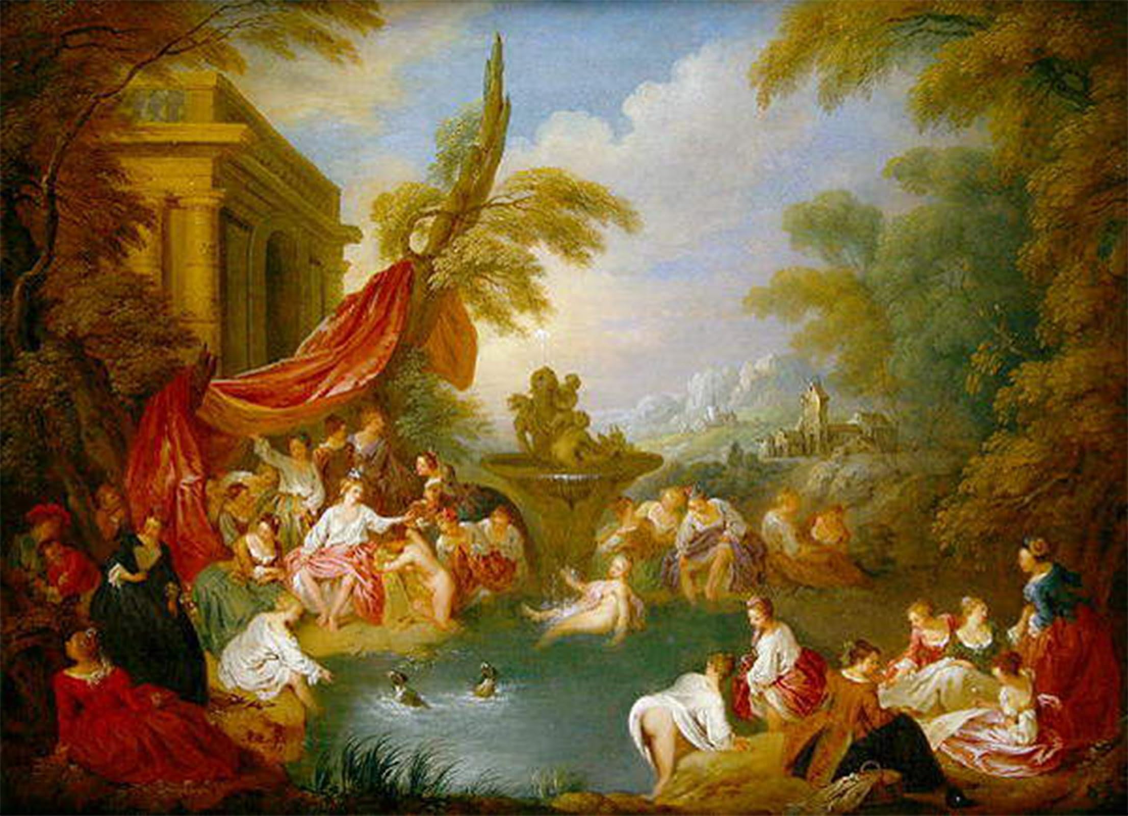 ARTXLXXBN Famous Prints Artwork Pictures Poster Painting Art the Bathers by Jean Baptiste Pater Artwork Landscape Pictures for Home Decor 60x90cm