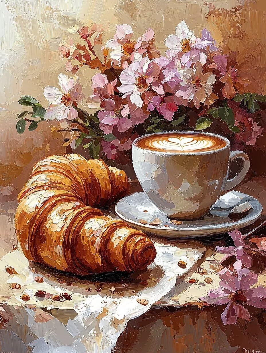 WEISHIWE Caffè e pane Dipingere con i Numeri per Adulti, 70x90cm a-526 | Paint by Numbers Kit con Pennelli e Acrilico Pigmento, Fai da te Olio La Pittura di Numeri Kit, Decora la Casa, senza Cornice