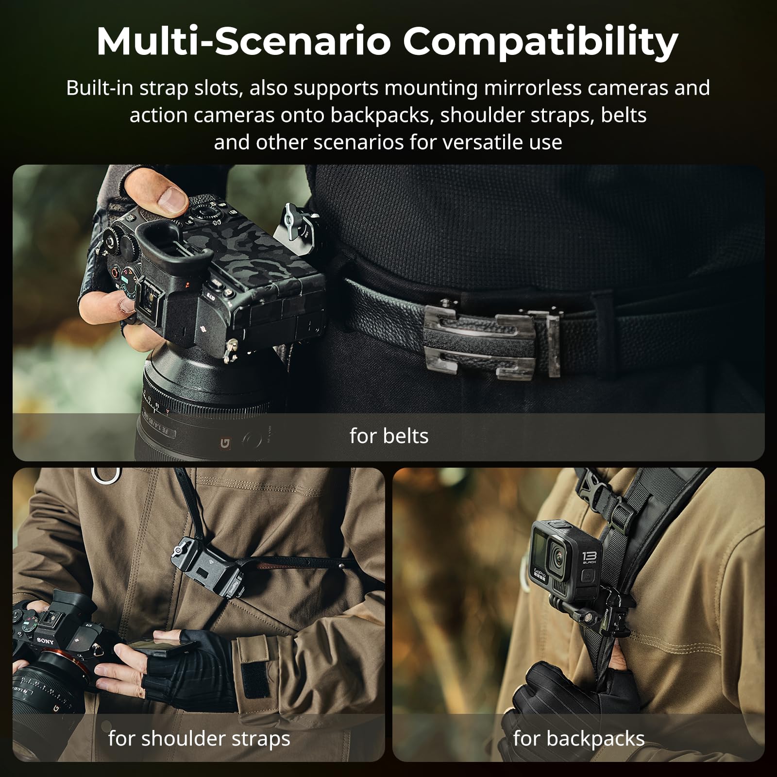 SMALLRIG Kameraclip mit Platte Schnellwechselsystem für Sony Nikon Fujifilm DSLR Actionkamera Rucksackgurt Clip Kit Arca Swiss 5053