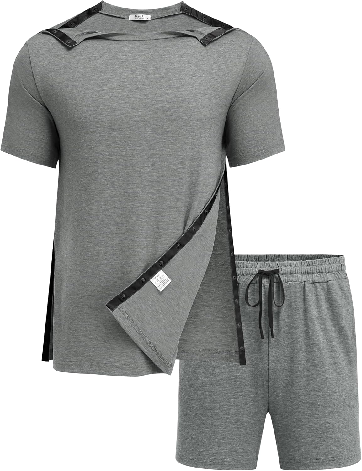 Deyeek 2Pcs Unisex Post Shoulder Surgery Shirts & Shorts Tear Away Shirts for Rotator Cuff Surgery Chemo Port Access Clothes