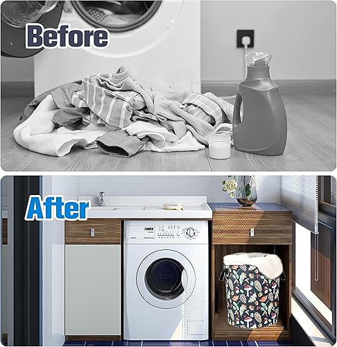 Miniatura 5 de Cesta de lavandería con hongos vintage, plantas del bosque, plegable, impermeable, de tela Oxford, divertida, cesta de lavandería, cubo de