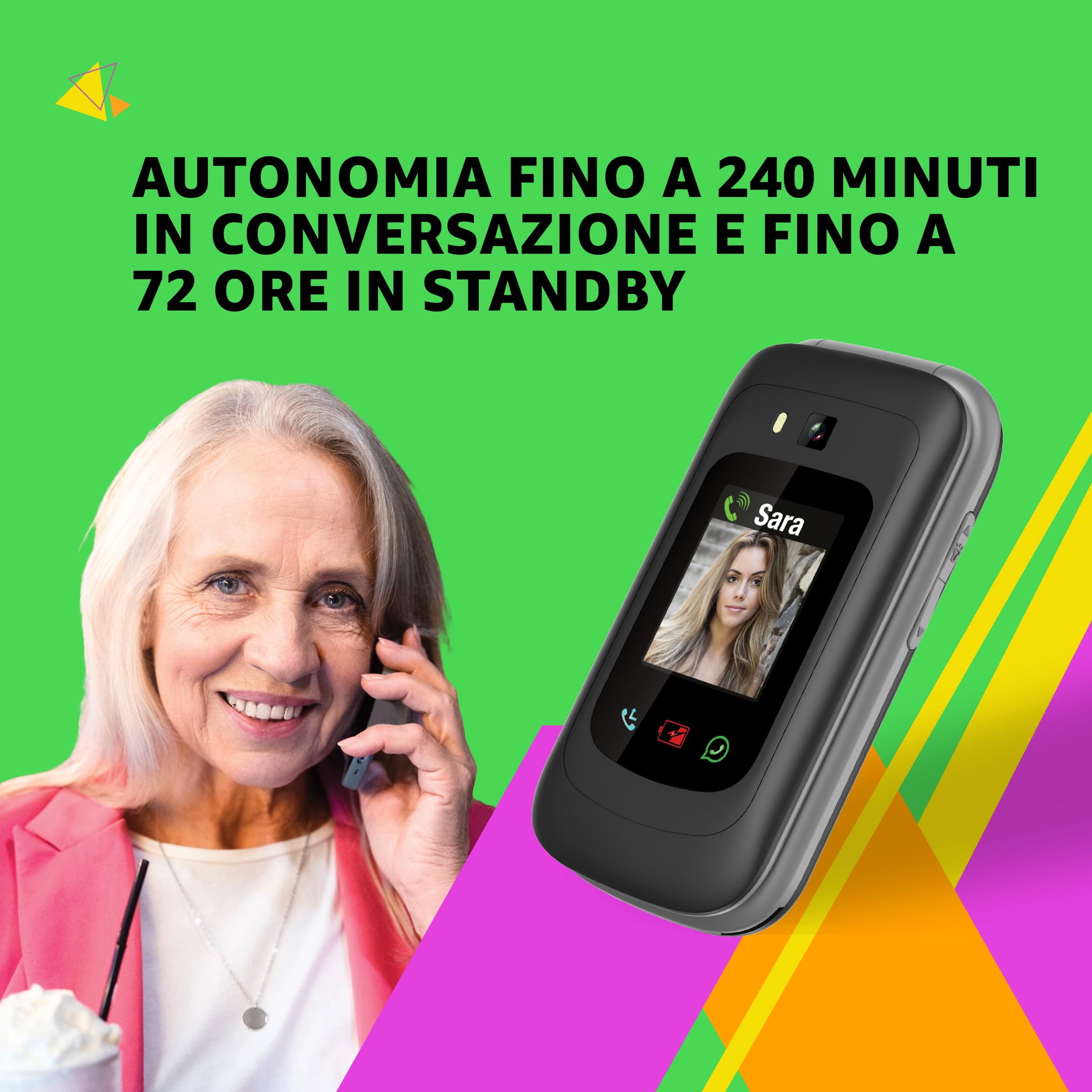 SAIET - Link 4+ Cellulare Smart Senior Per Anziani 4G e Bluetooth -Tasti e Lettere Grandi - Smartphone con Whatsapp e SOS - Nero