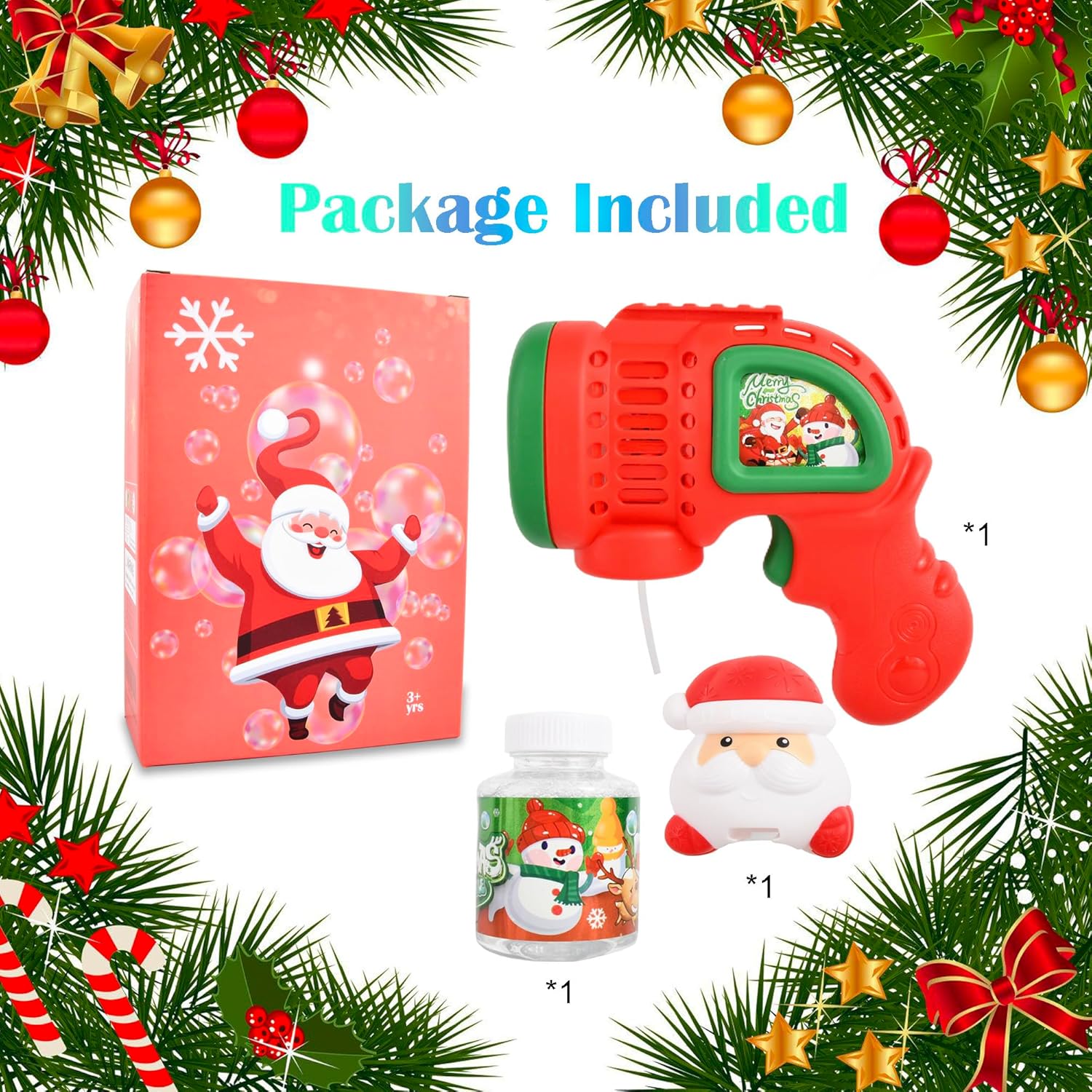Christmas Bubble Machine Toys for Kids,Automatic Electric Battery Powered Bubble Gun with Bubble Solution,LED Light,Leakproof Bubble Blower Toy for Christmas Birthday Party Favors Gifts (Santa Claus)