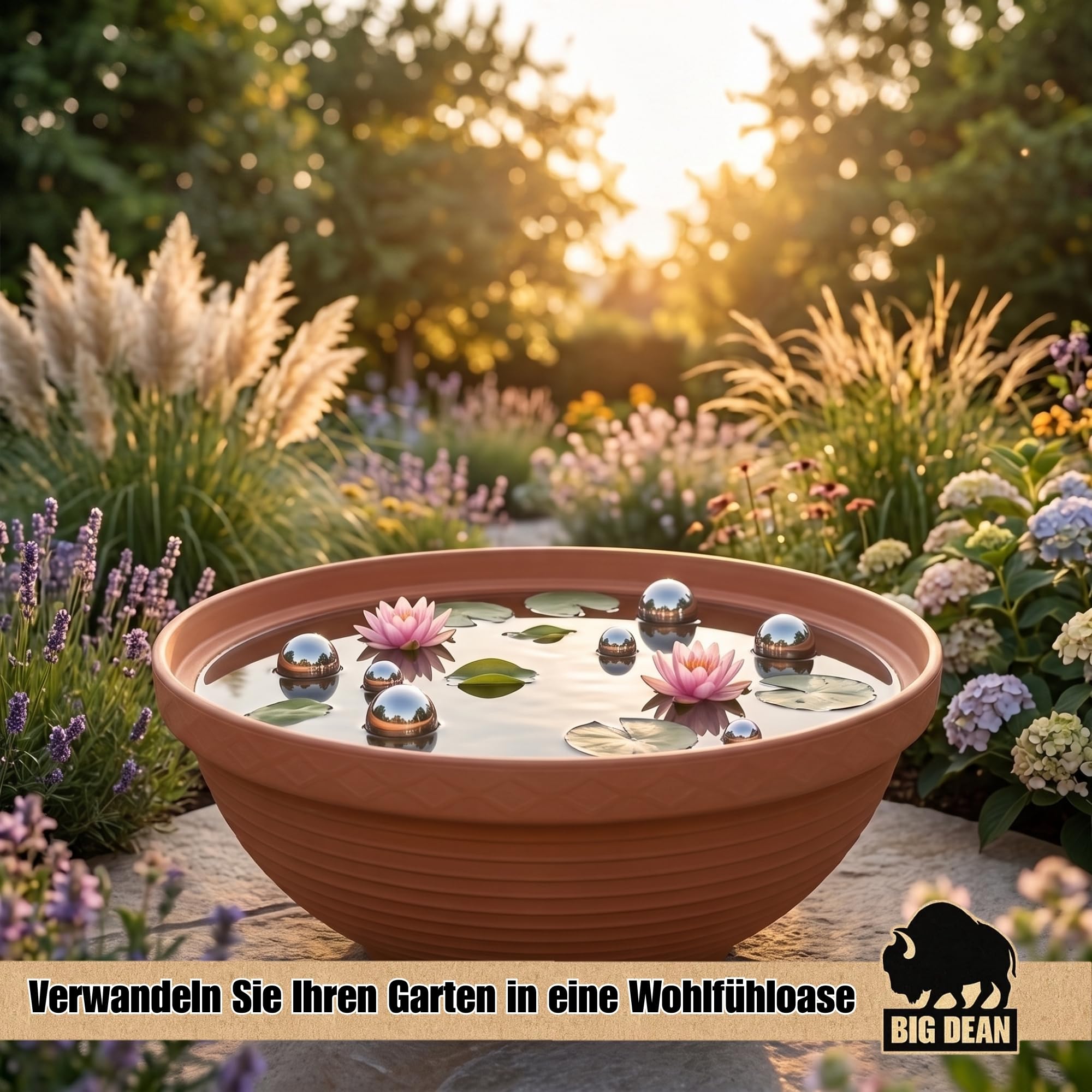 Mini fontaine XXL avec bol et boules de bassin intérieur et extérieur - 65 cm de diamètre