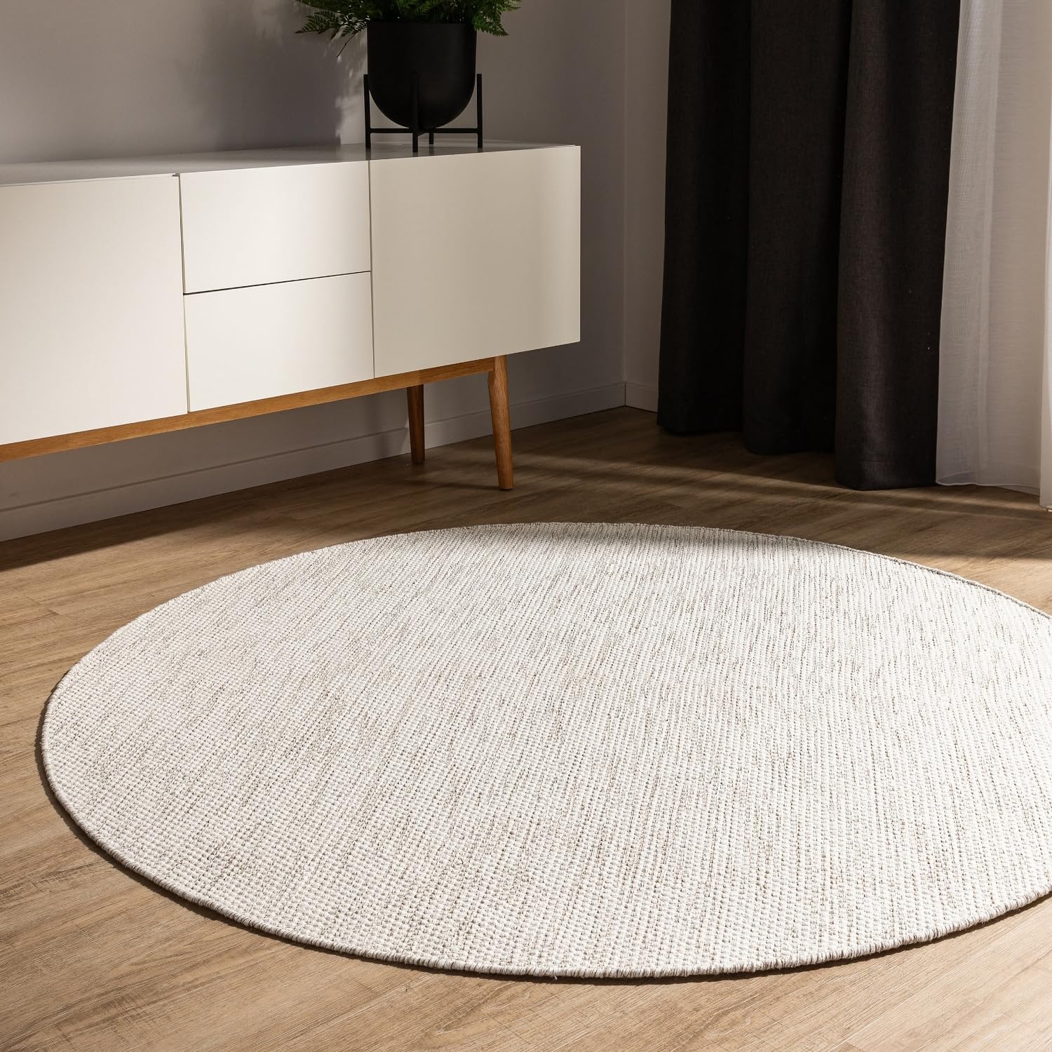 Tapis coton lavable et facile à nettoyer rond crème benuta anti-poussière pour couloir