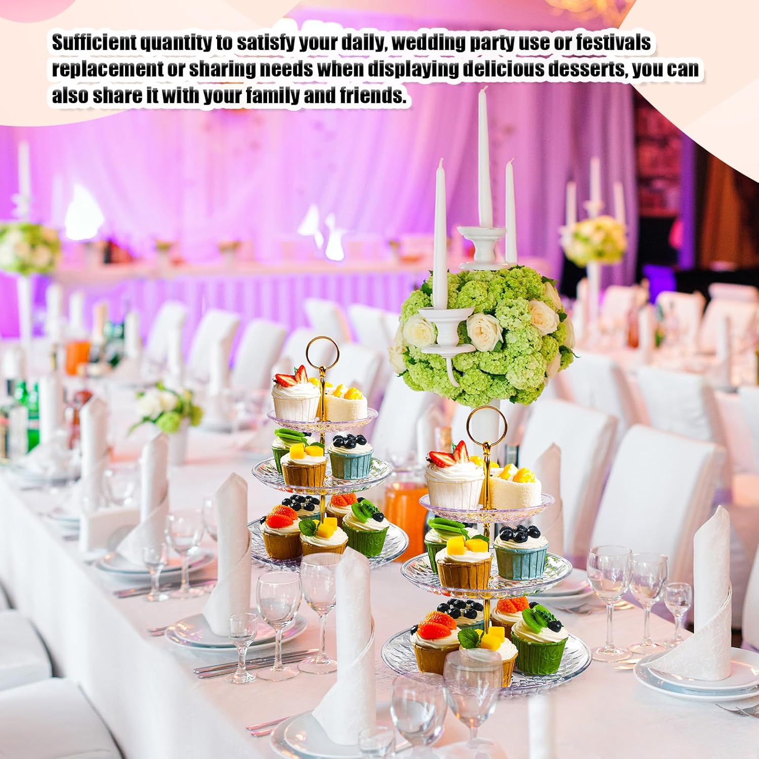 Lallisa 16 Packs 3 Tier Crystal Acrylic Clear Cake Stand Bulk with Gold Metal Round Holder Acrylic Cupcake Stand Holder for Home Wedding Holiday Birthday Baby Shower Tea Party