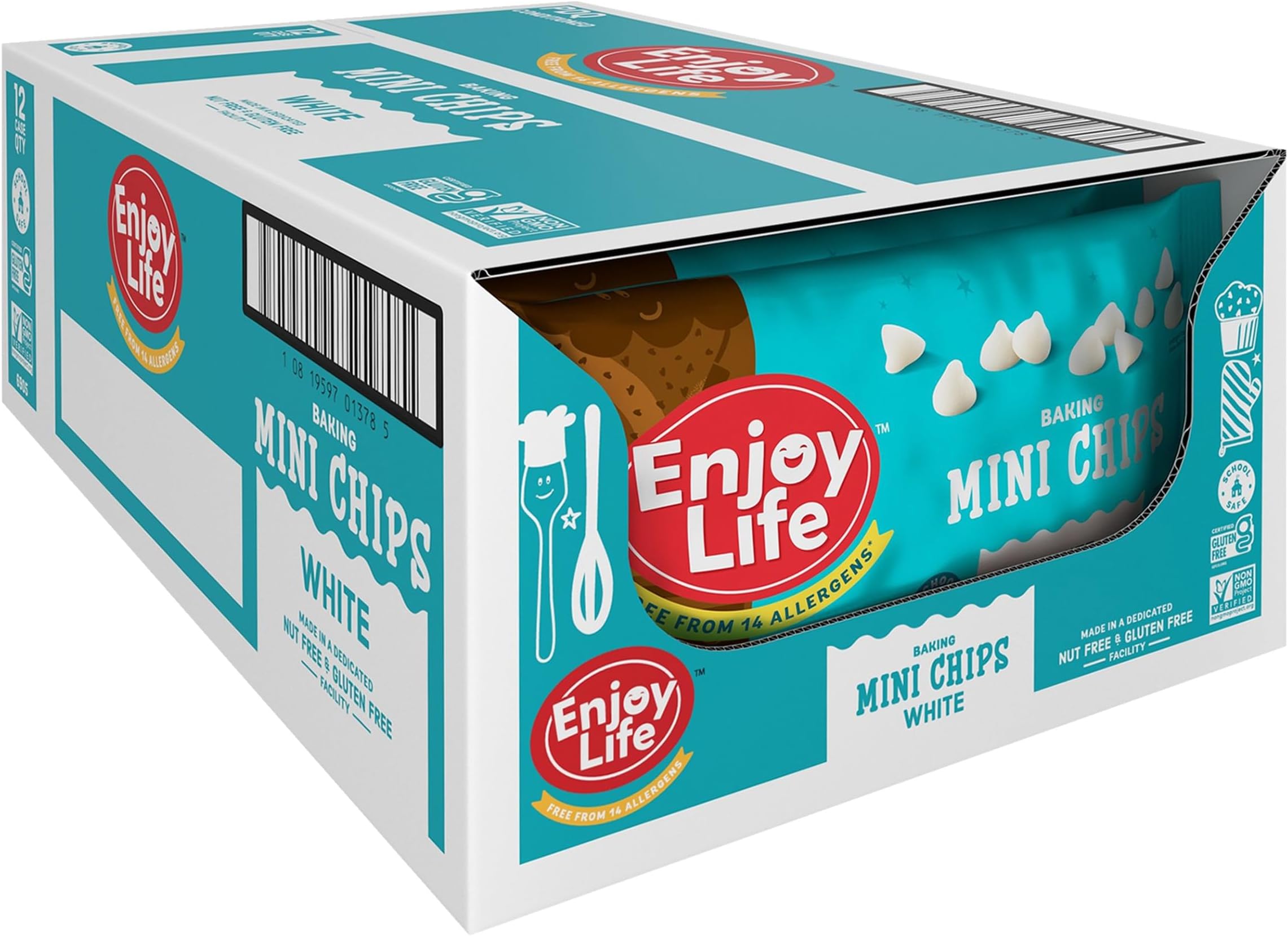 Mini White Baking Chips, White Chocolate Flavor Gluten Free, School Safe, Non GMO, Dairy Free, Soy Free, Nut Free, Bulk, 12 Bags (9 oz each)