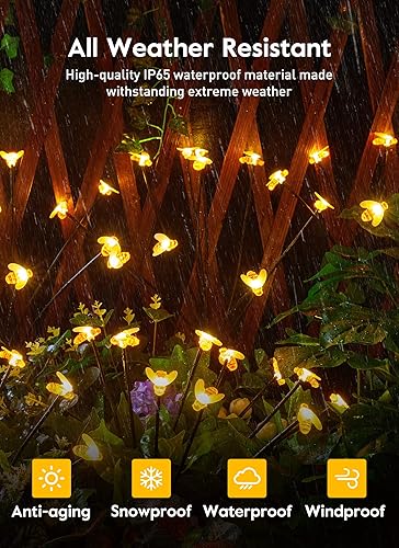 Miniatura 5 de Luces solares de jardín para exteriores, paquete de 4 10 luces LED solares de luciérnaga con 2 modos de iluminación, luces solares impermeables