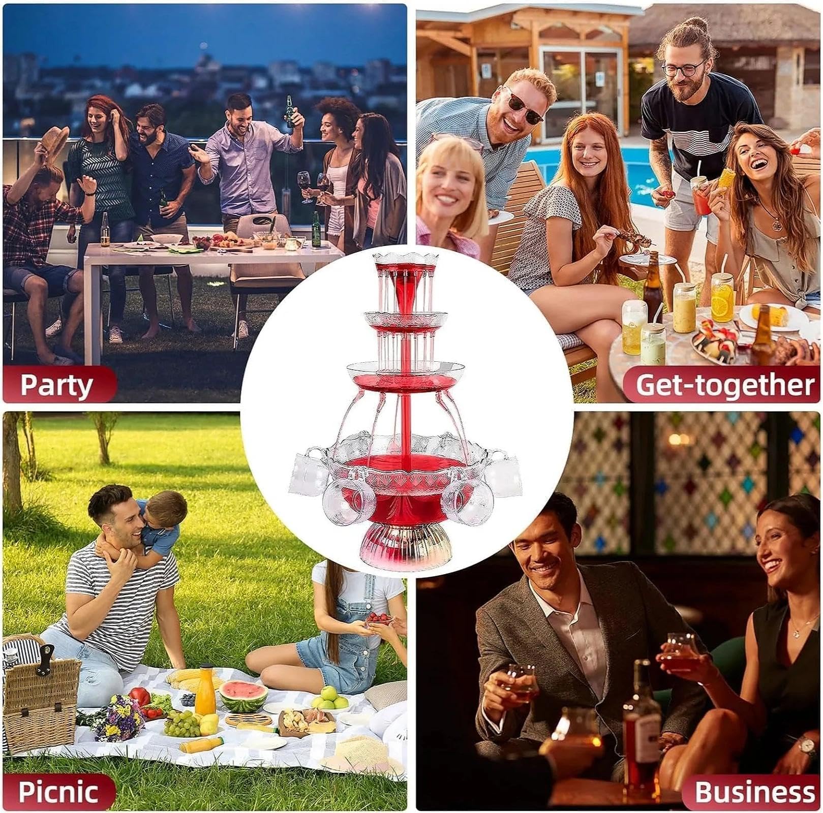 Fuente de cóctel con base LED y 5 tazas, dispensador eléctrico de bebidas para bodas, fiestas, celebraciones, bares en casa