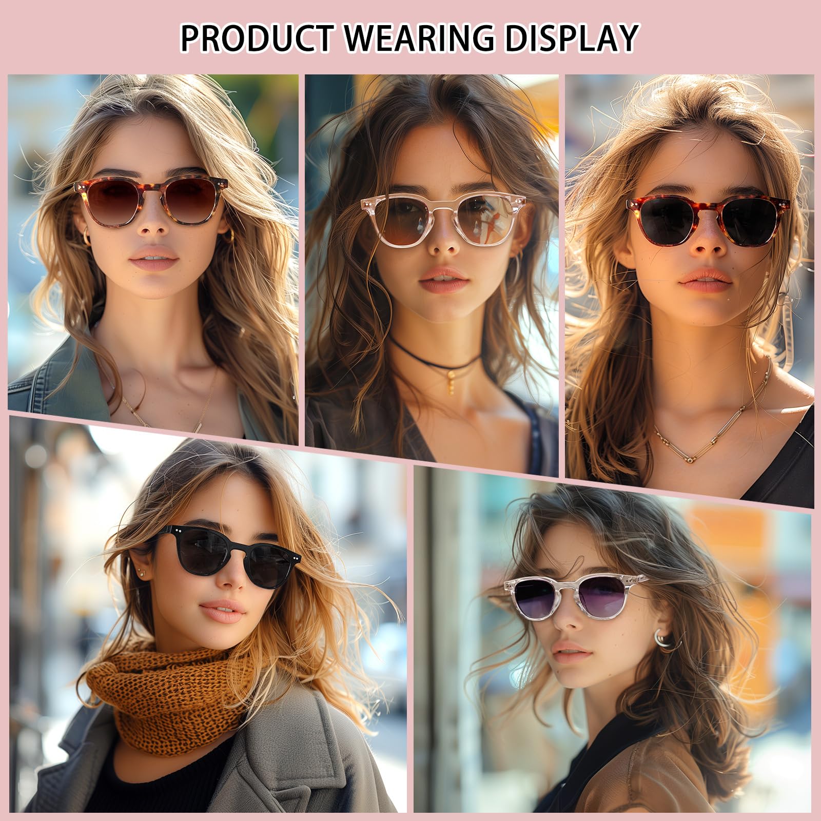 MEETSUN Vintage Round Polarized Sunglasses for Women Classic Small Retro Shades UV400 Protection Clear Frame-Pink Mirror Lens