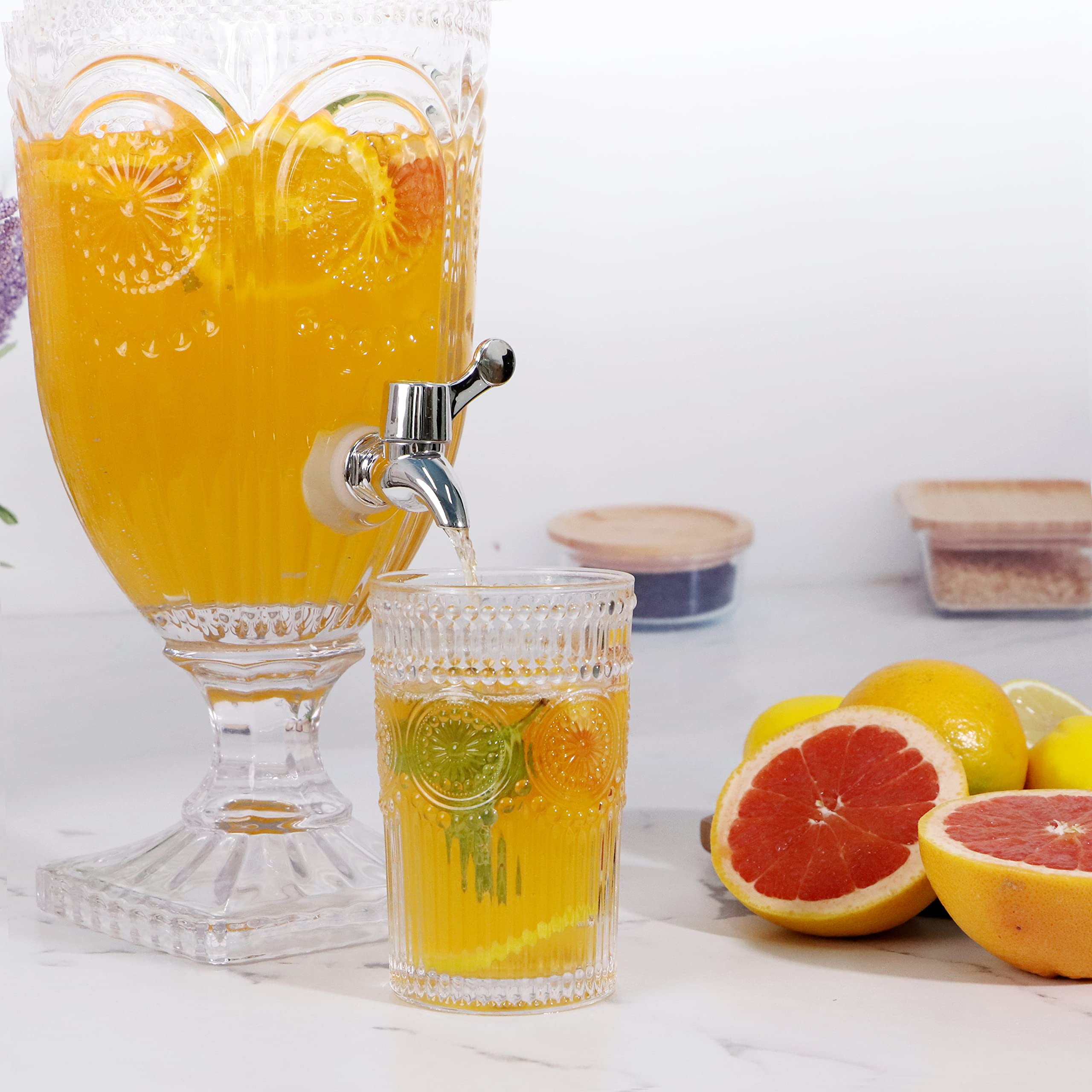 Dispensador de Bebidas con Grifo 3L - con Tapa de Cristal y Grifo sin Fugas - dispensador de Bebidas de 0,8 galones - Agua Jugo Vino Sangria - para Fiestas, Bares