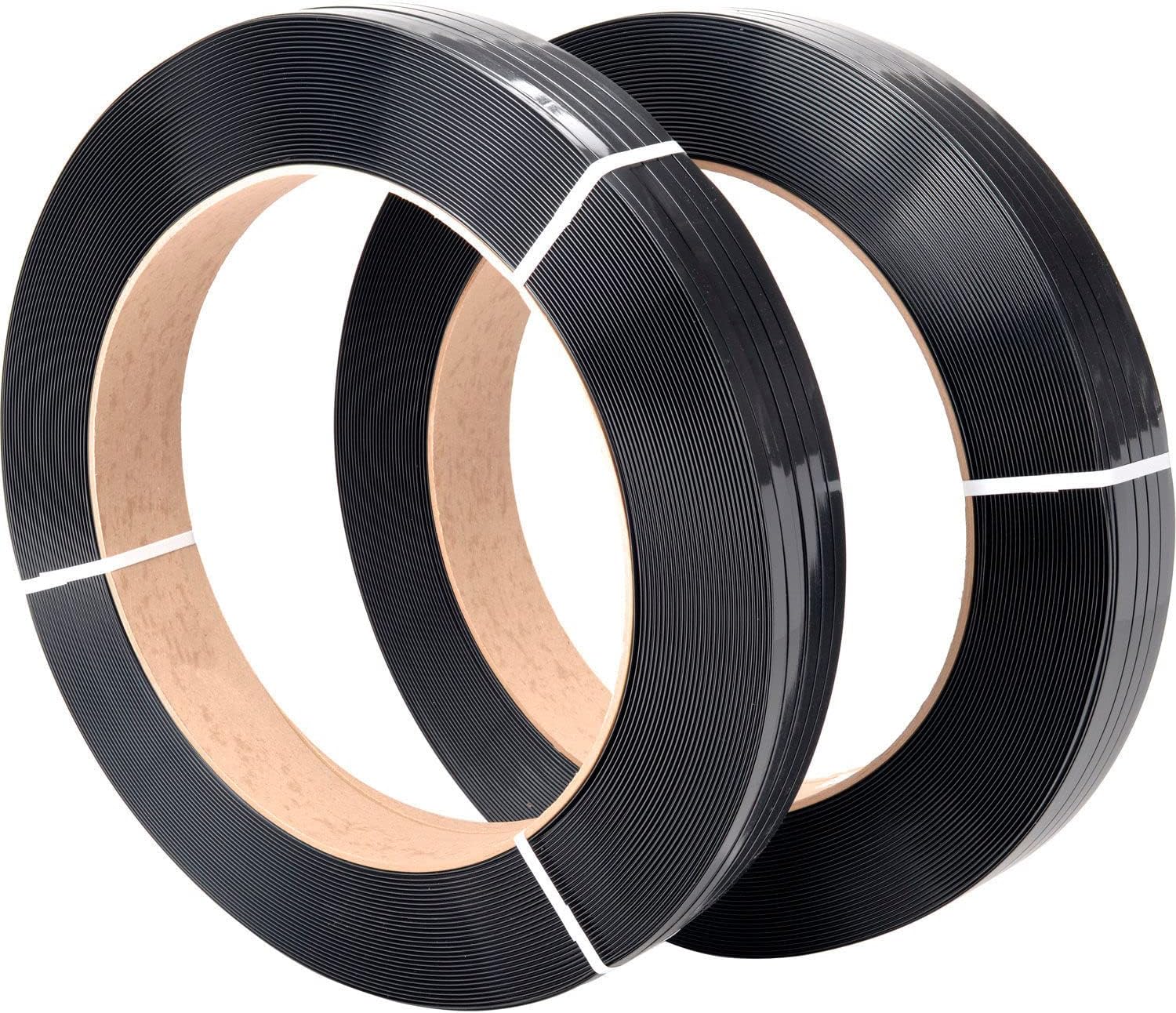 Global Industrial Polyester Strapping, 1/2"W x 3250'L x 0.028" Thick, Black, Lot of 2