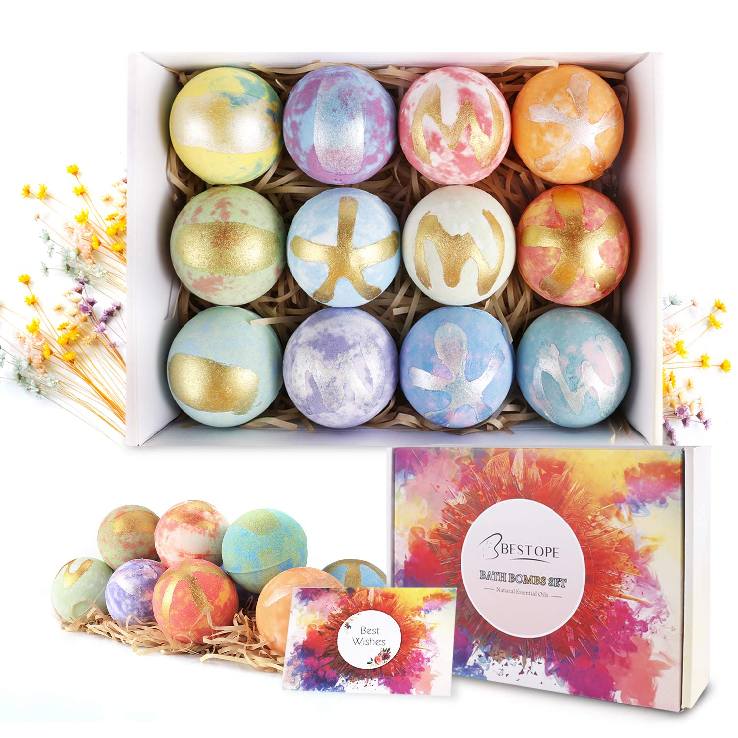 BESTOPE Bath Bombs Gift Set 12 Fizzies, Shea & Coco Butter Dry Skin Moisturize, Perfect for Bubble & Spa Bath. Handmade Birthday Mothers Day Gifts idea for Her/Him, Wife, Girlfriend