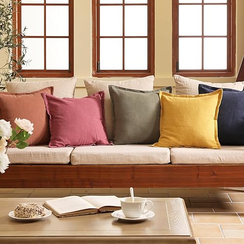 Miniatura 9 de patdrea Juego de 2 fundas de almohada decorativas verdes de 18 x 18 pulgadas, fundas de almohada de lino con volantes, funda cuadrada resistente