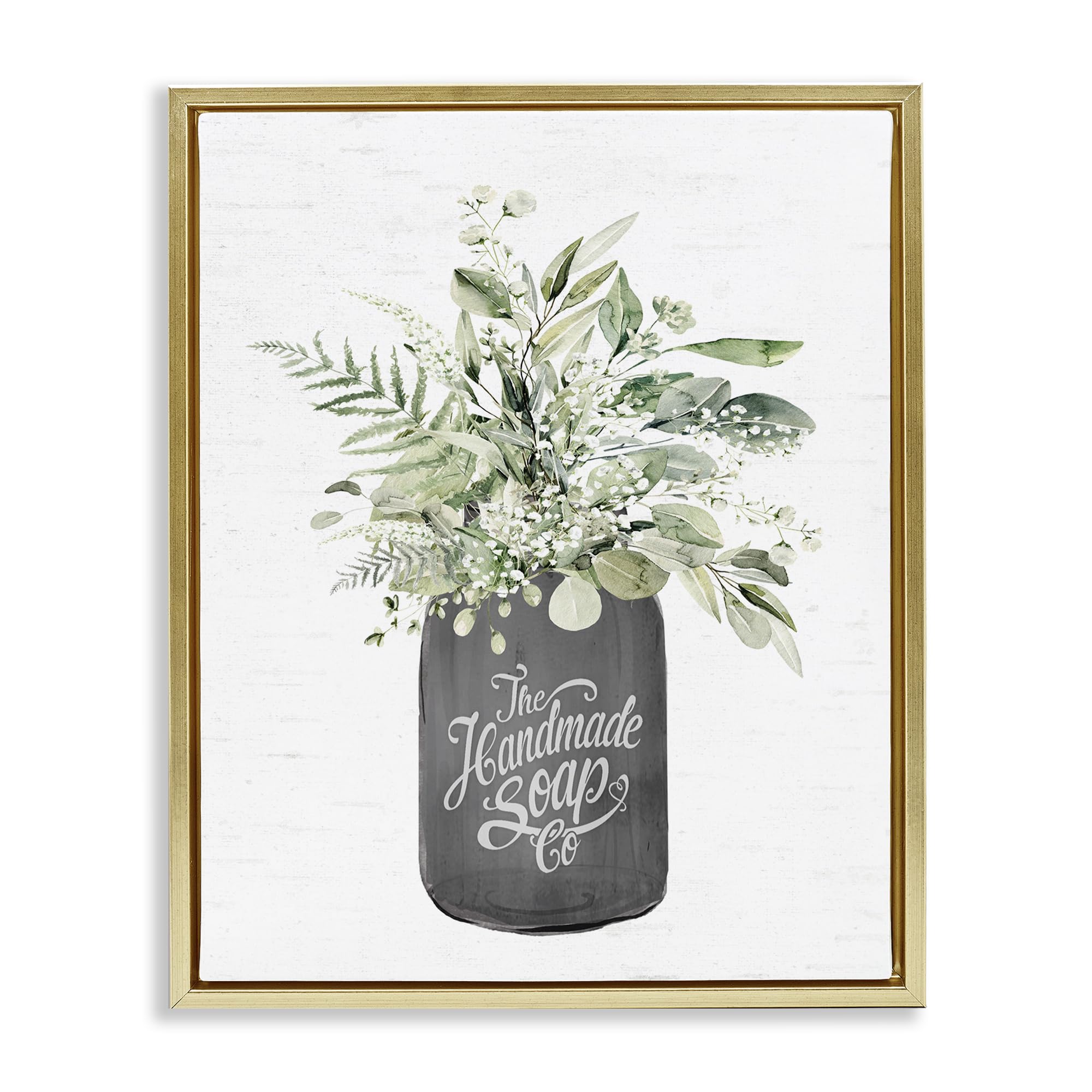 Stupell Industries Handmade Soap Botanicals Gold Framed Floater Canvas Wall Art design by Lettered and Lined, 21 x 17