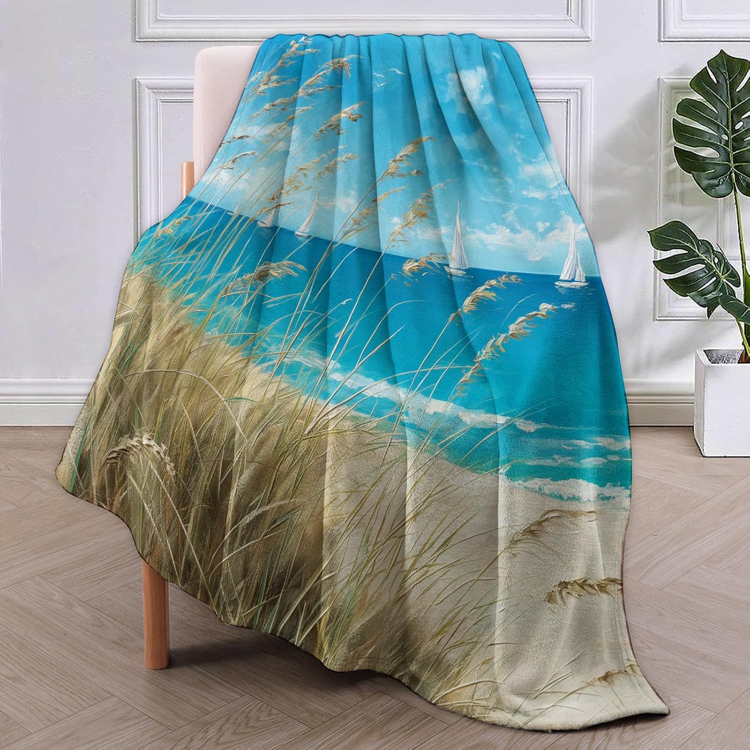 Beach Sea Blanket Gifts for Women Adults Soft Warm Lightweight Cozy Seaside Coastal Blue Ocean Nautical Modern Throw Blankets for Bed Living Room Sofa Travel Home Decor 50"x60" - Image 2