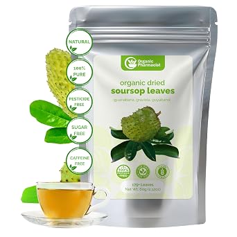 Organic Pharmacist All-Natural Soursop Leaves 60g with 175+ Whole Leaves Cut and Sifted Soursop Tea Leaves Graviola, Hojas de Guanabana Loose Leaf Tea Fresh, Natural, Pesticide-Free for Herbal Tea & More