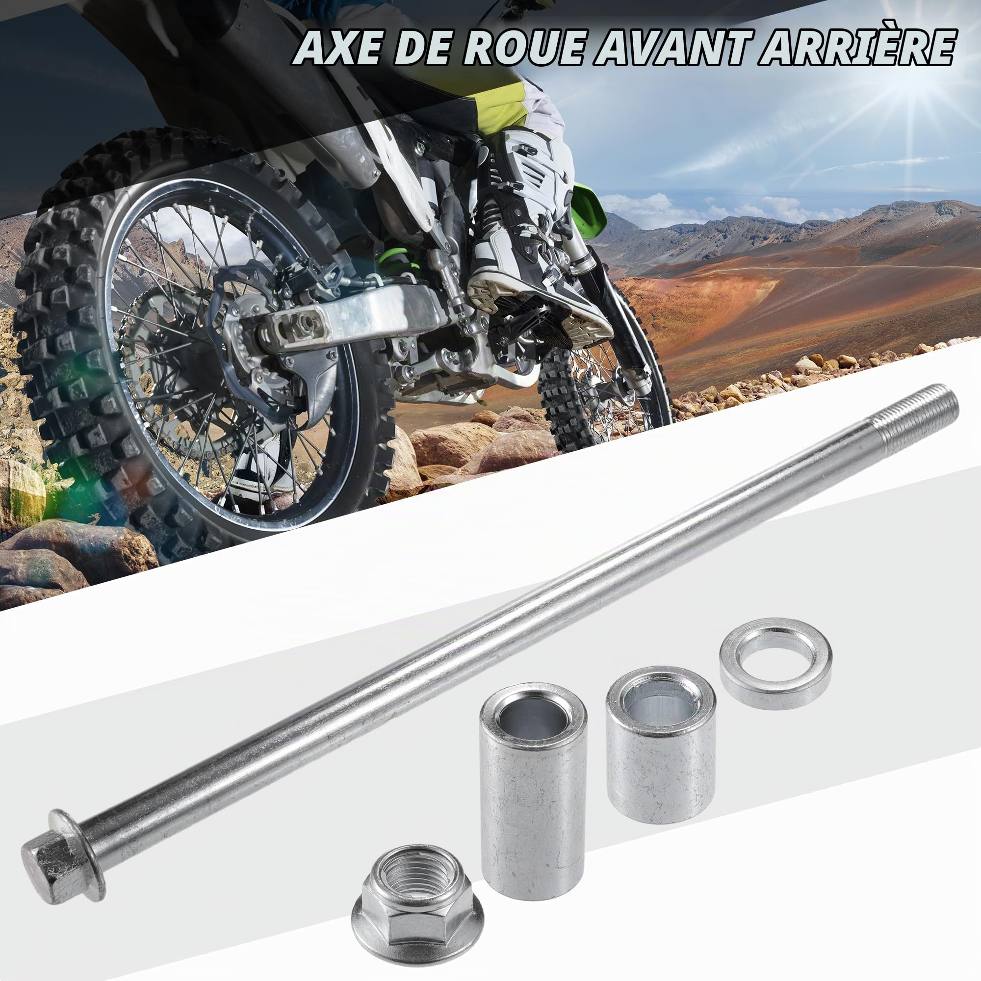 A ABSOPRO Essieu Avec Bague Et Boulon M12 270mm Pour Moto Acier 1pc | Ton Argenté, Pour Scooter, Quad, Longueur 270mm, Diamètre 12mm, Filetage M12x1.25, Avec 3 Bagues Et 1 Vis Boulon