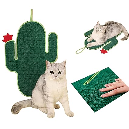 Cat Scratcher Mat, Natural Sisal Cat Scratch Mats, Horizontal Cat Floor Scratching Pad Rug, Protect Carpets and Sofas (Green cactus2)
