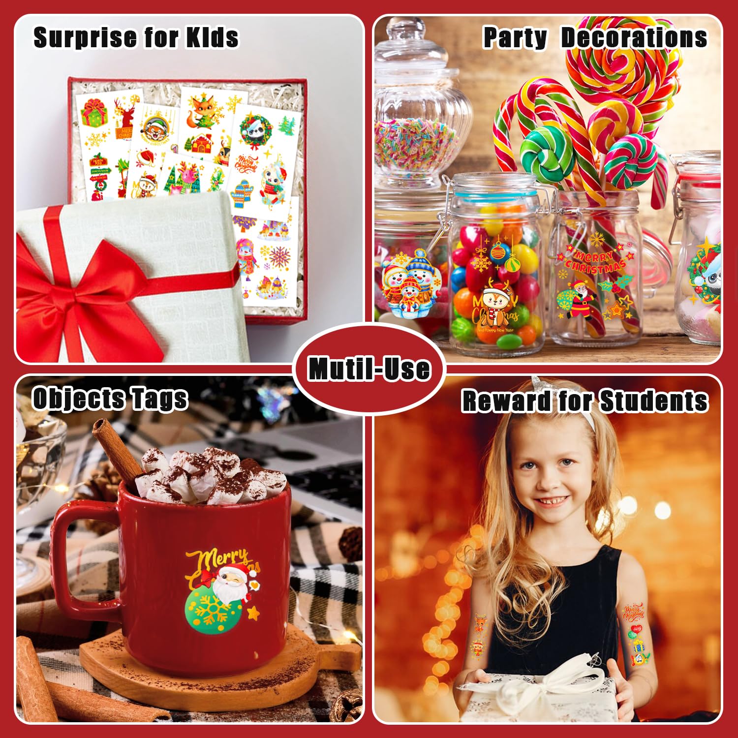 Leesgel Tatuaggi Glitter per Bambini, 260 Stili Tatuaggi Temporanei Stickers Bambini per Decorazioni Natalizie, Gadget per Calendario Avvento Riempire Regalo Fine Festa Compleanno