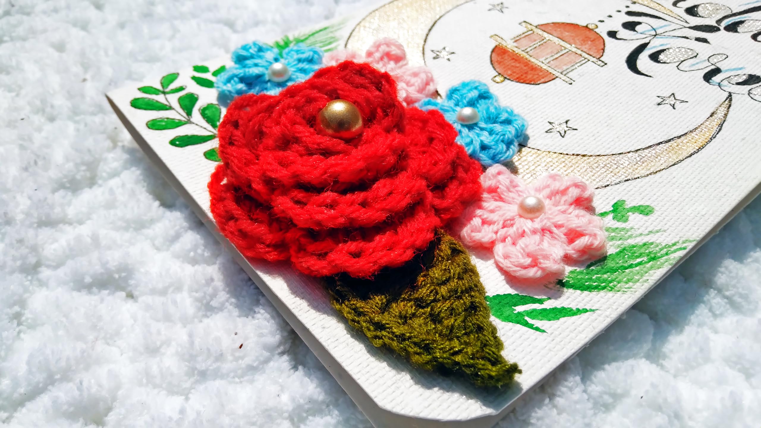 SKAISTA Handcrafted Ramadan Mubarak Greeting Card, Hand Crocheted and Painted, Eid Kareem (Only, Kareem) 2