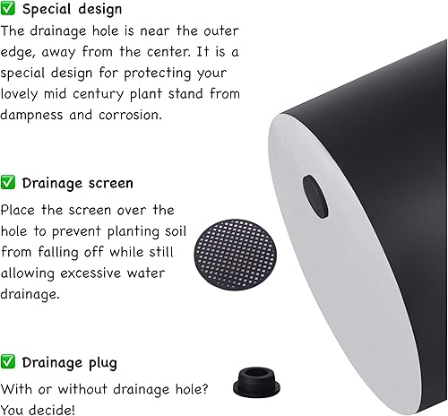 Miniatura 9 de FaithLand maceta, se adapta perfectamente a soportes modernos o de mediados de siglo, tapón para drenaje y malla de drenaje, maceta para plantas