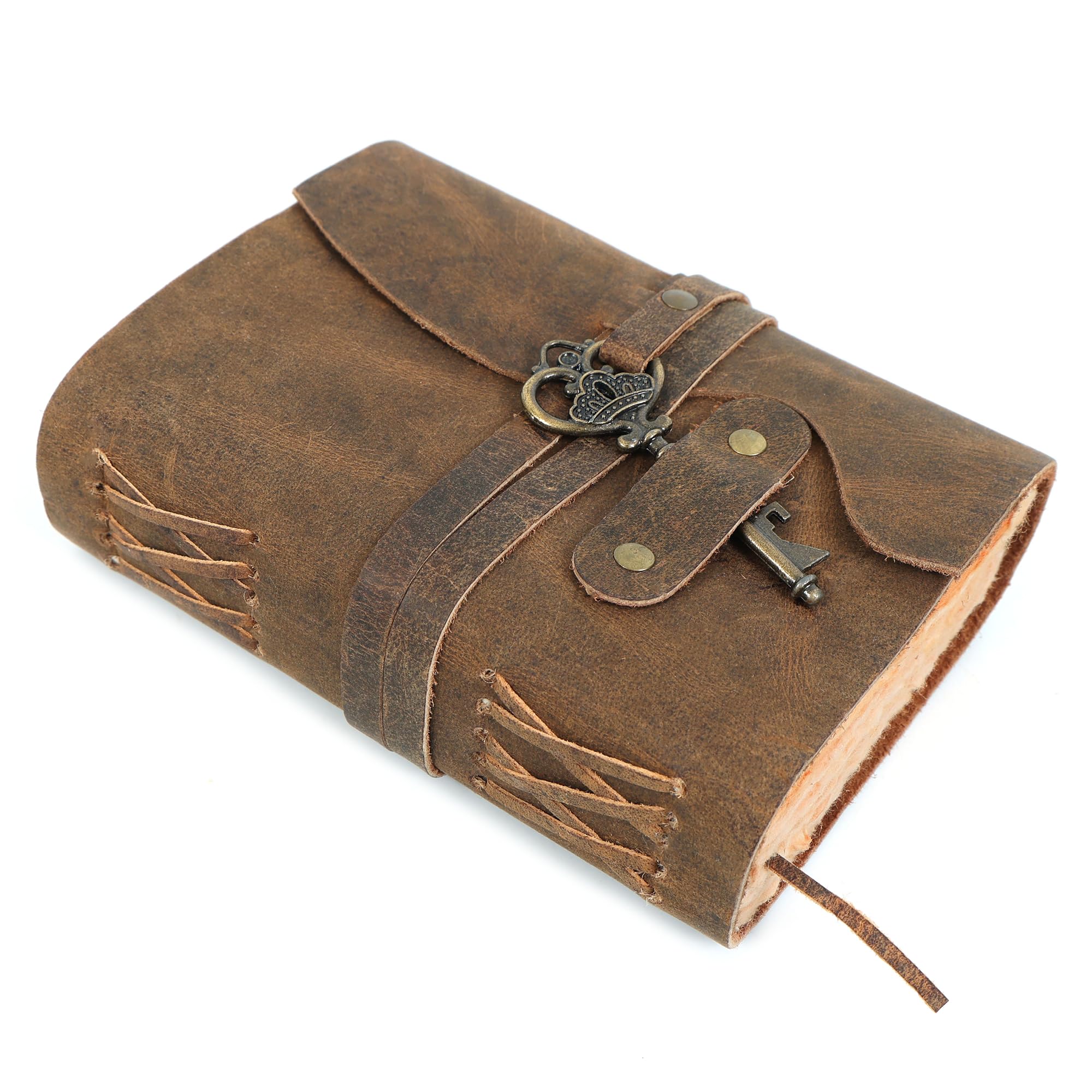 ELIZO Diario vintage in pelle, 200 quaderni fatti a mano con bordo in carta vintage Deckle Edge, diario per donne e uomini, chiusura a chiave, libro delle ombre Grimoire Sketchbook taccuino da viaggio
