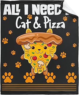 caimizogojocrz All I Need is Cat & Pizza Flannel Fleece Throw Blankets, Super Soft Cozy Lightweight Swaddle Blanket for Couch Chair Bed Sofa Office Teen or Nap Size 50
