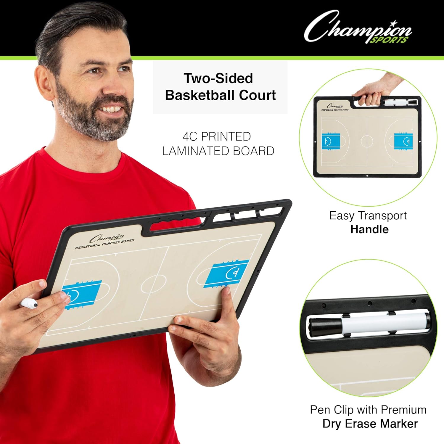 Champion Sports Large & XL Dry Erase Board For Coaching - Whiteboards for Strategizing, Techniques, Plays - 2-Sided Boards with Front Side Full Field - Backside Half Field and Lineup