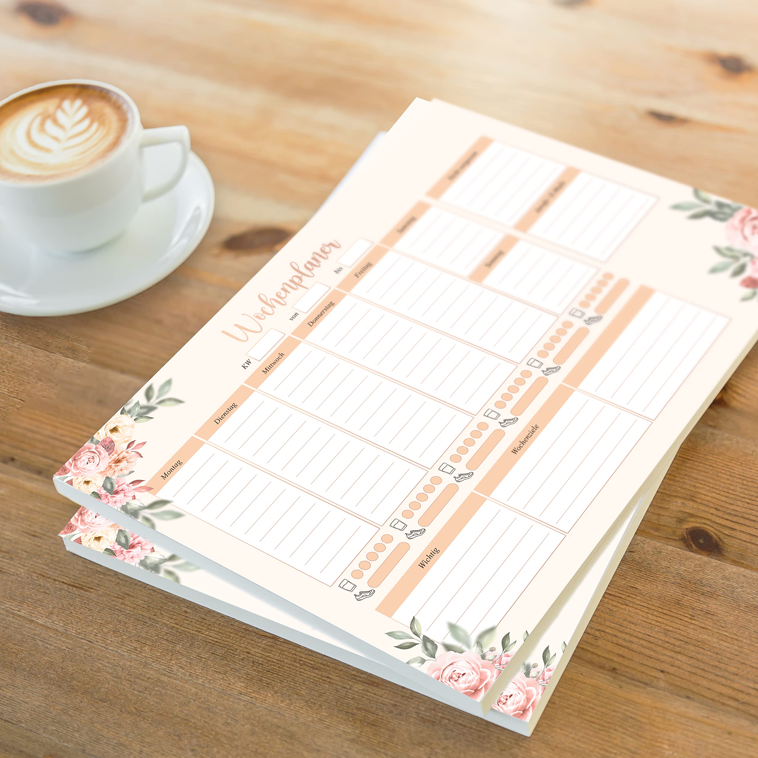 E&G Class Weekly Planner To Do Notes Sketches Shopping Lists Pad A4 50 Sheets Printed on Both Sides with Rose Motif Solid Paper 120 g/m² Weekly Calendar without Fixed Date Weekly Planner by E&G Class - Image 4