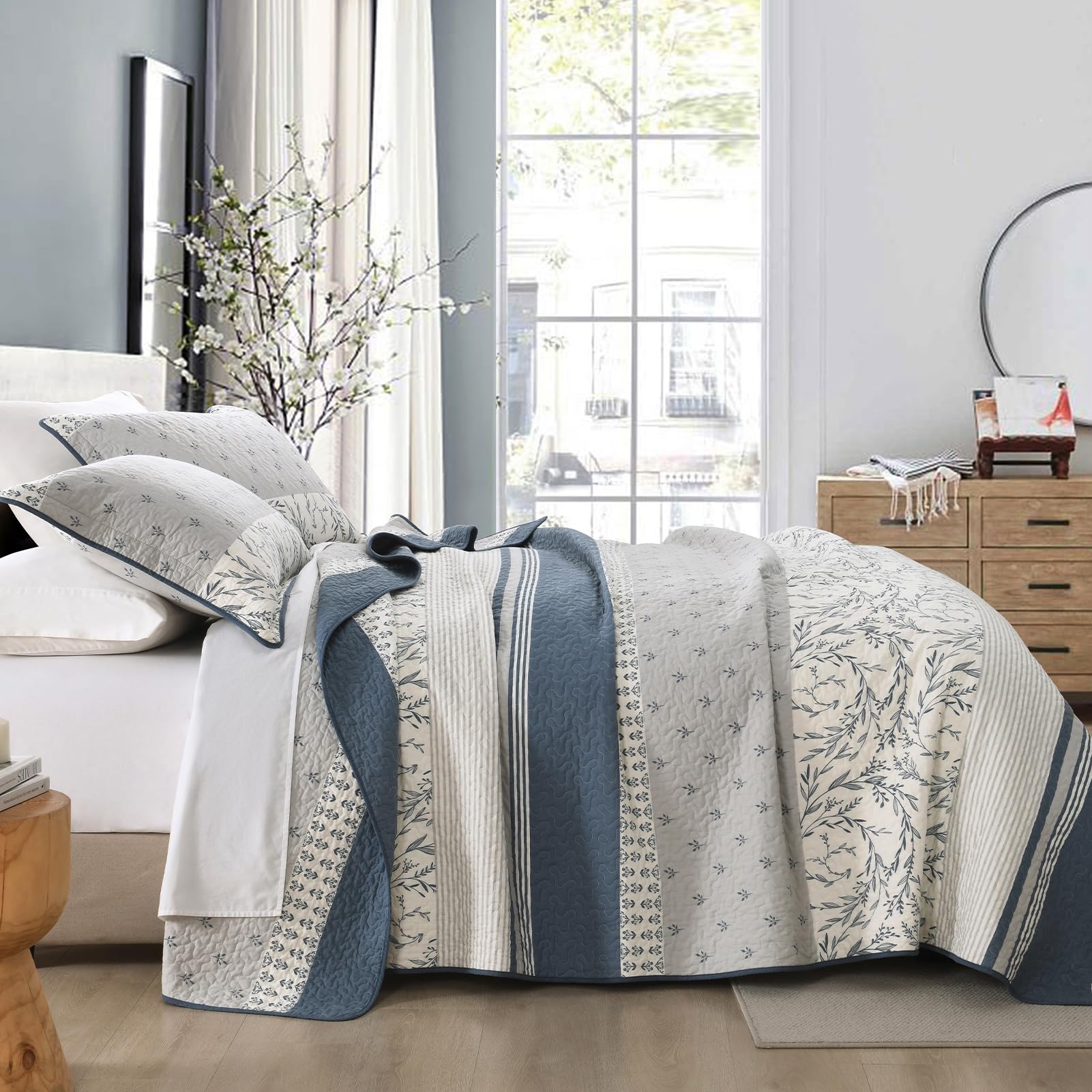 Amazon.com: DDUOXIN 100% Cotton King Quilt - Modern Stripe