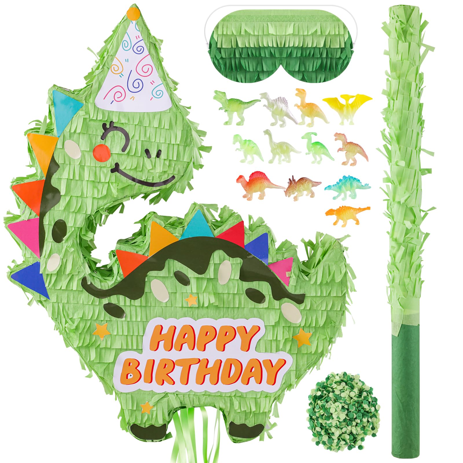 VinTS Dinosaur Piñata Large Kids Dino Piñata Birthday decorations with Blindfold Bat for Boys Girls Birthday Party Dinosaur Themed Party Game Activity Decor(16.5x13x3.15in)