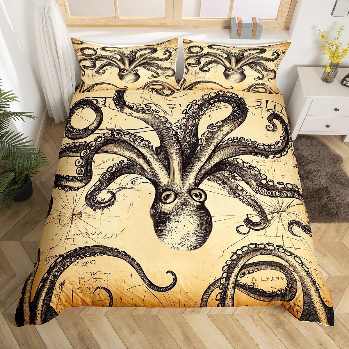 Erosebridal Sailing Boat Comforter Cover Nautical Bedding Set Sea Wave Print Duvet Cover Sea Landscape Bedspread Cover, Blue Breathable Decoration 1 Duvet Cover with 2 Pillow Cases Full Size