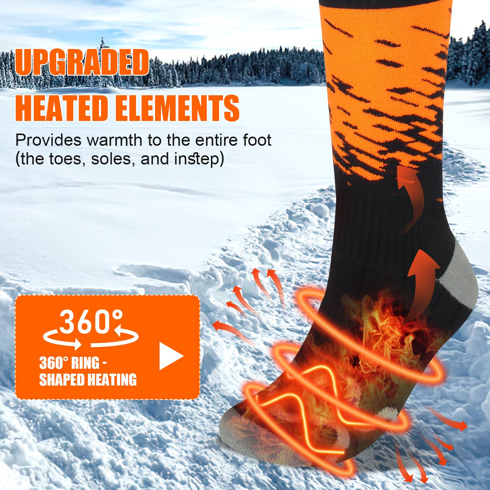 Chaussettes Chauffantes Rechargeables - 4 Modes, Contrôle APP - Pour Rando, Ski, Camping - Taille XL Chaussettes Chauffantes Batterie Longue Durée