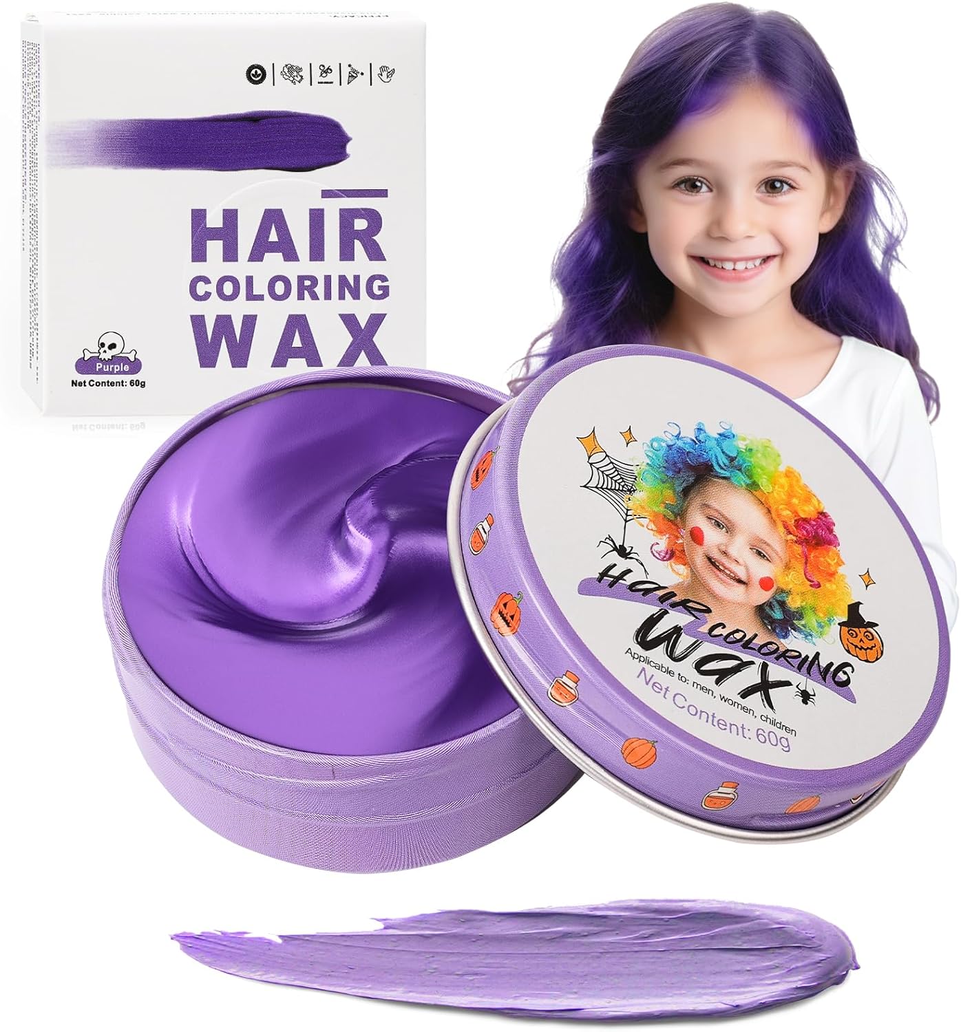 Paarse tijdelijke haarverf voor kinderen, paarse instant haarkleuring, vrouwen mannen, paarse kleur, kapsel, pomade, meisjes, styling haarkleurcrème, haarwax voor feest, cosplay, Halloween