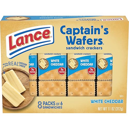 Lance Galletas tipo sándwich, Captain's Wafers White Cheddar, 8 paquetes individuales, 6 sándwiches cada uno, 6 unidades (paquete de 8)