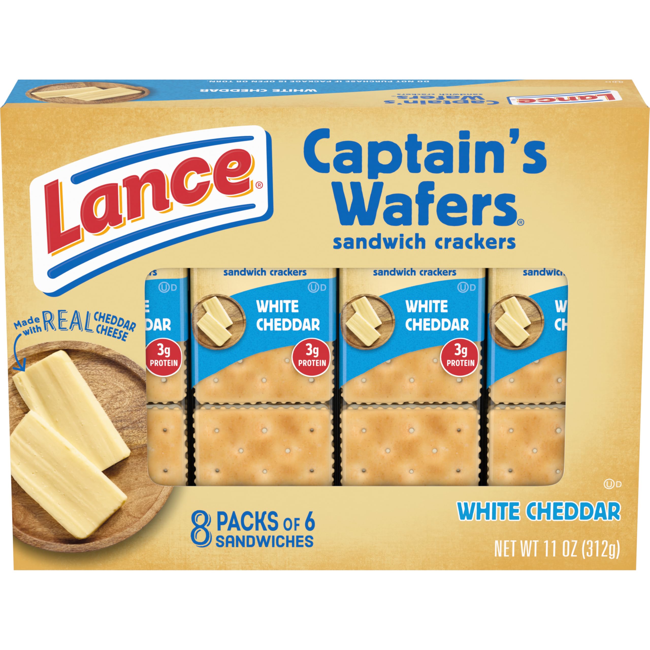Lance Sandwich Crackers, Captain's Wafers White Cheddar, 8 Individual Packs, 6 Sandwiches Each, 6 Count (Pack of 8)