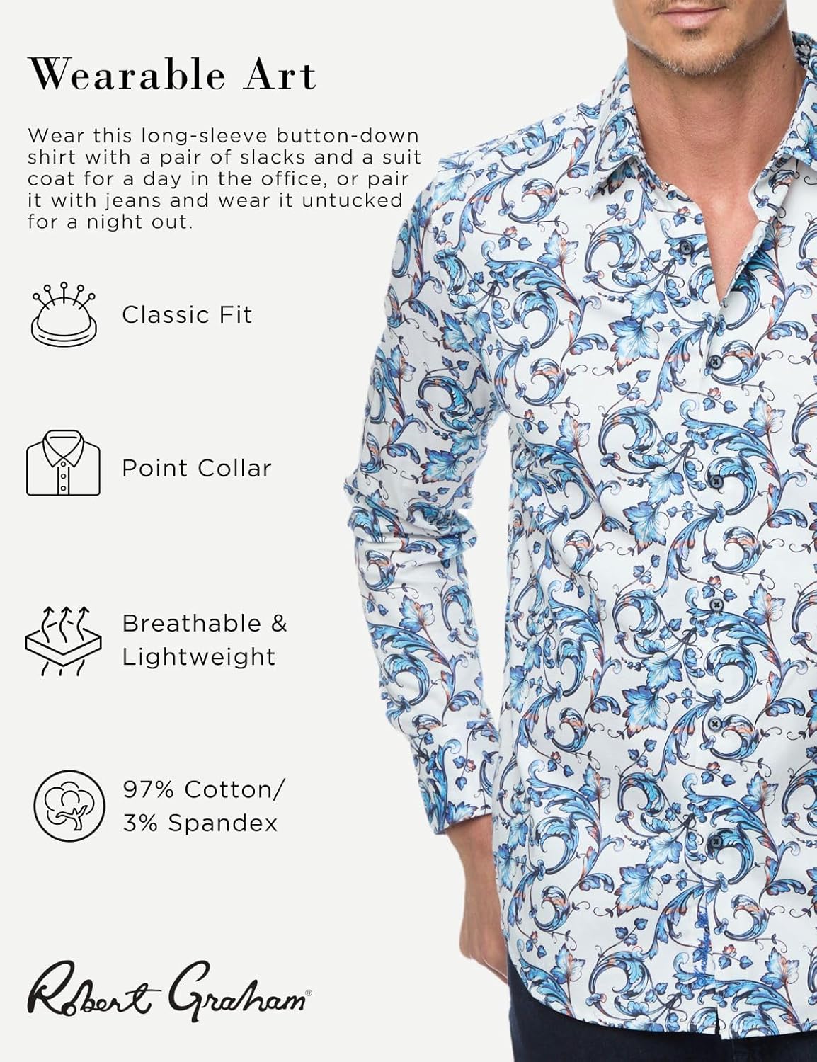 Robert Graham Mens Acosta Long Sleeve Woven Button Down Shirt - Image 2